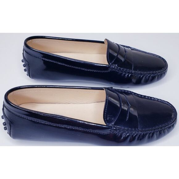 TOD'S Gommino Black Patent Leather Driving Shoes Penny Loafers Women's 36/US6 - Picture 6 of 16